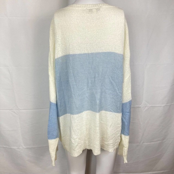 Davi & Dani Sweater Womens Sz M Ivory Blue Colorblock Long Sleeve Boat Neck - Picture 2 of 8